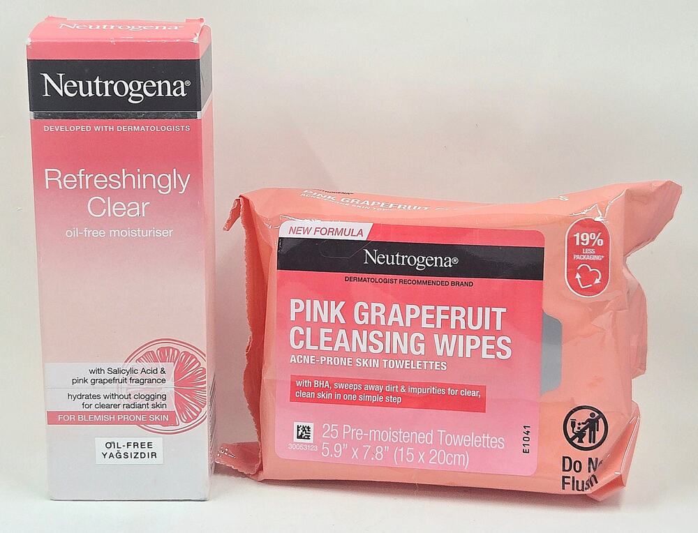 Neutrogena Clear Pink Grapefruit Moisturiser 50 mL + Cleansing Wipes 25 ct